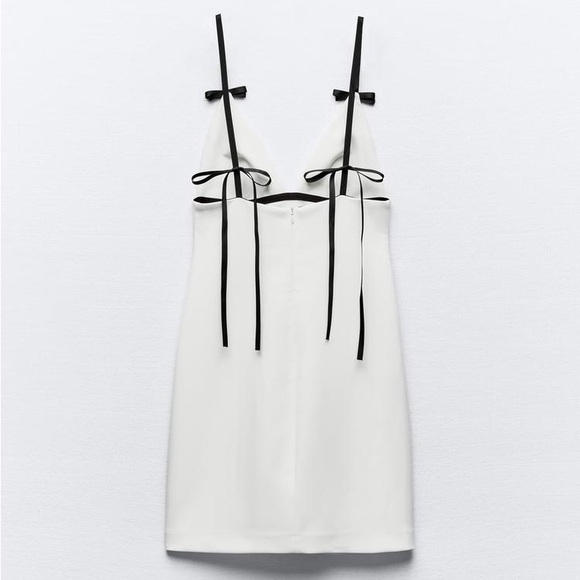 Zara VIRAL Short Dress with Bows Black White Small - Picture 13 of 16